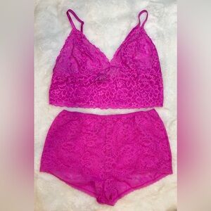 Victoria's Secret Barbie Pink Lace Bralette and Shorts Set